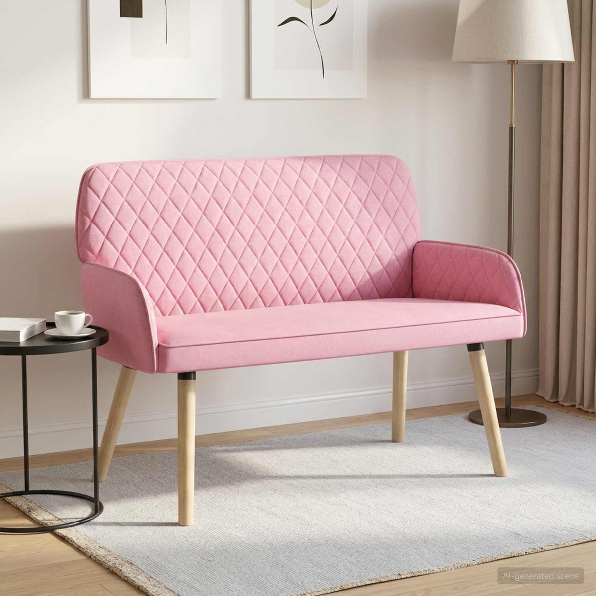 vidaXL 2 Seater Sofa with Solid Wood Legs 2-Seater Pink Linen Fabric