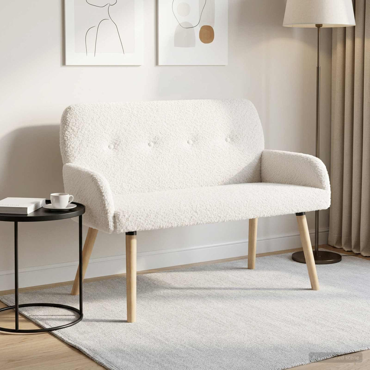 vidaXL 2 Seater Sofa with Solid Wood Legs Cream Bouclé