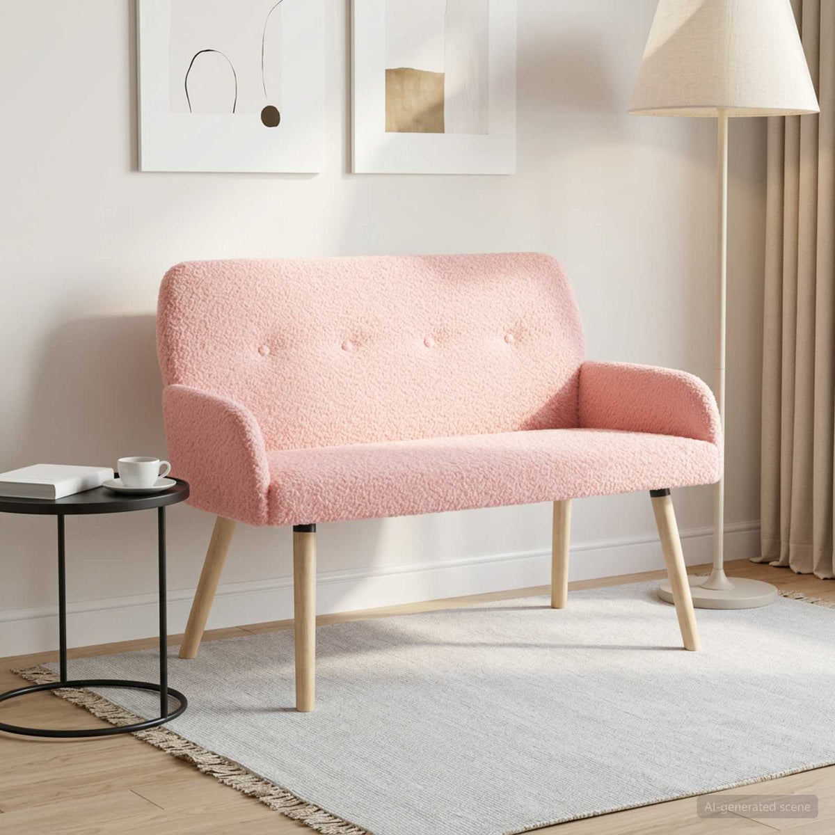 vidaXL 2 Seater Sofa with Solid Wood Legs Pink Bouclé