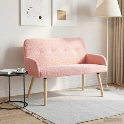 vidaXL 2 Seater Sofa with Solid Wood Legs Pink Bouclé