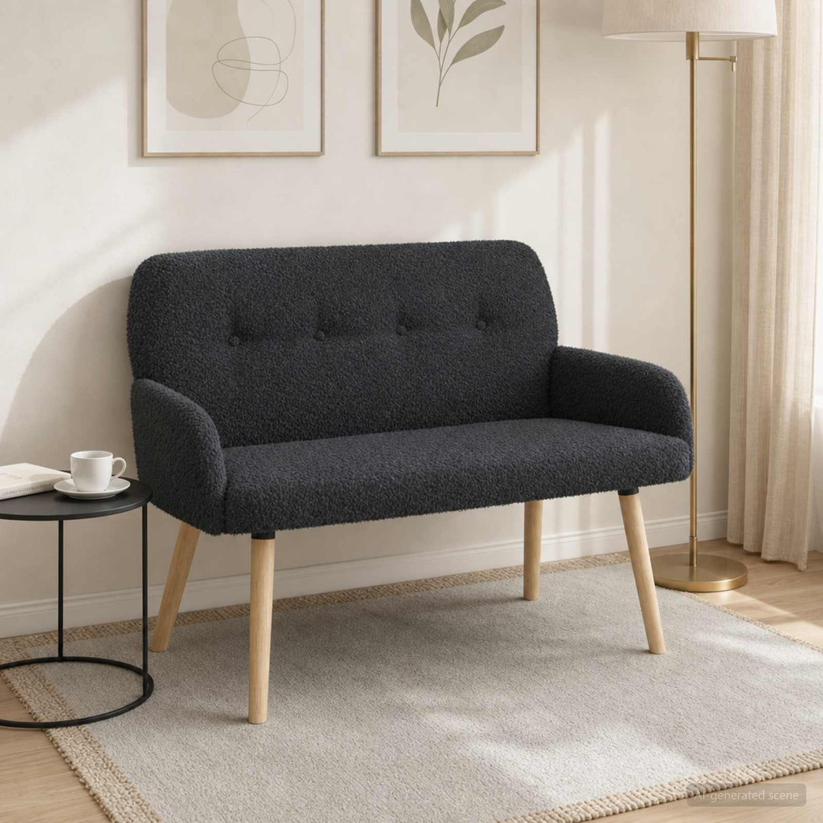 vidaXL 2 Seater Sofa with Solid Wood Legs Dark Grey Bouclé