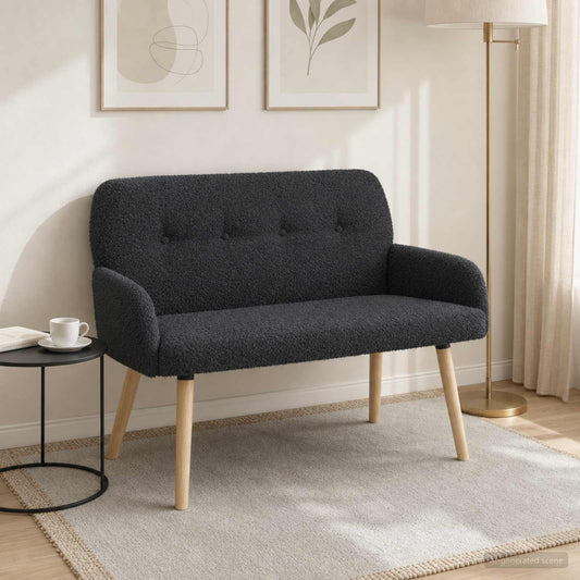 vidaXL 2 Seater Sofa with Solid Wood Legs Dark Grey Bouclé