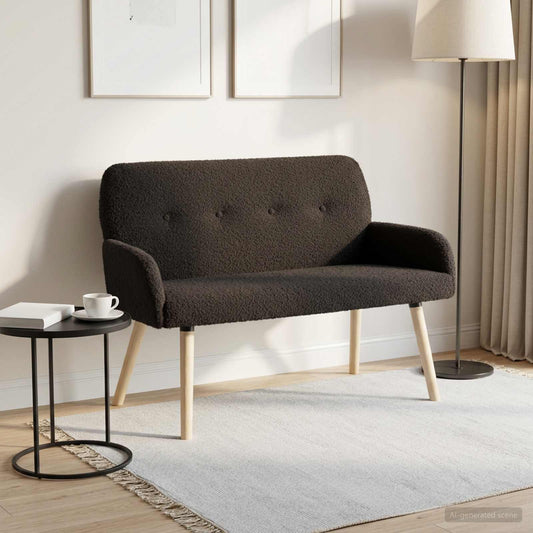vidaXL 2 Seater Sofa with Solid Wood Legs Black Bouclé