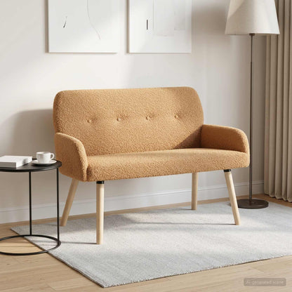 vidaXL 2 Seater Sofa with Solid Wood Legs Beige Bouclé