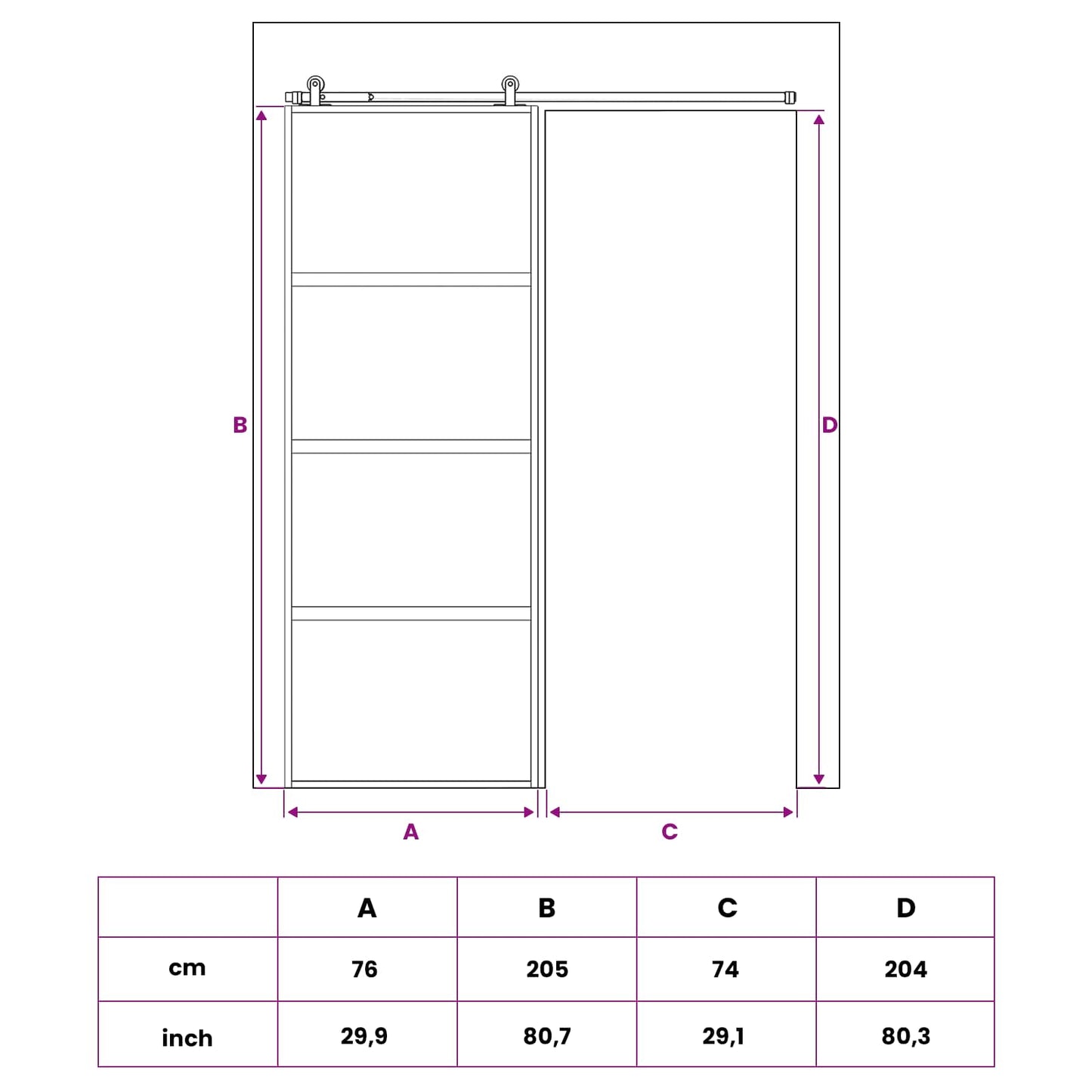 vidaXL Sliding Door 76 x 205 cm Tempered Glass and Aluminium