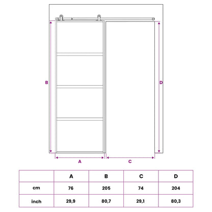 vidaXL Sliding Door 76 x 205 cm Tempered Glass and Aluminium