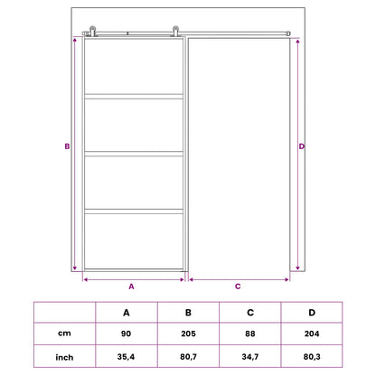 vidaXL Sliding Door 90 x 205 cm Tempered Glass and Aluminium
