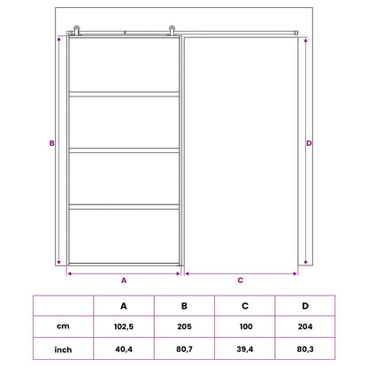 vidaXL Sliding Door 102.5 x 205 cm Tempered Glass and Aluminium