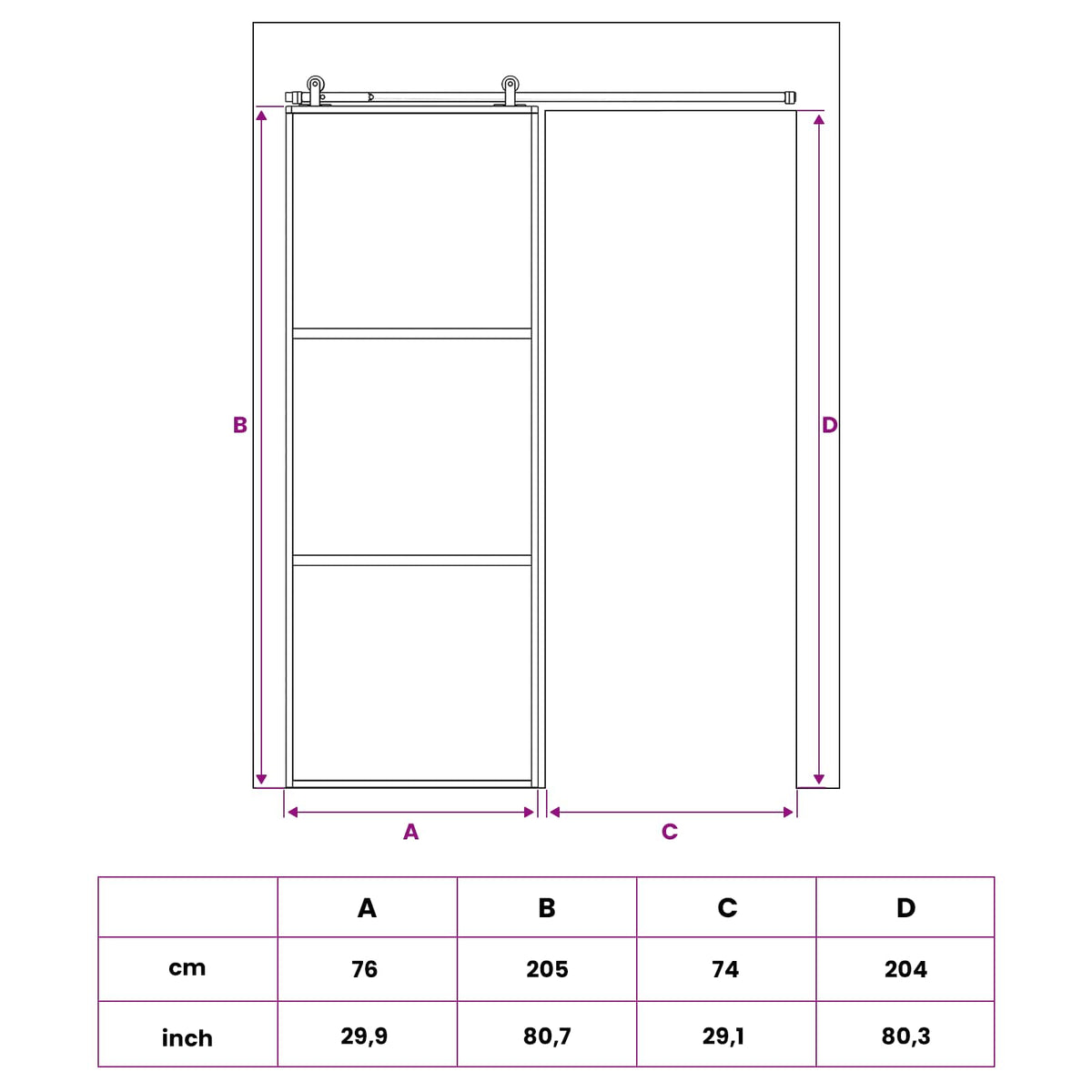 vidaXL Sliding Door 76 x 205 cm Tempered Glass and Aluminium