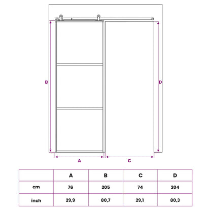 vidaXL Sliding Door 76 x 205 cm Tempered Glass and Aluminium