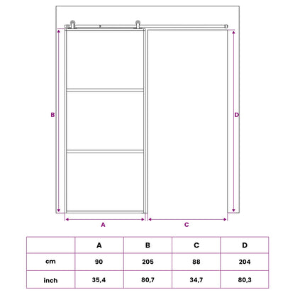 vidaXL Sliding Door 90 x 205 cm Tempered Glass and Aluminium