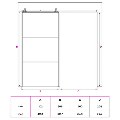 vidaXL Sliding Door 102 x 205 cm Tempered Glass and Aluminium