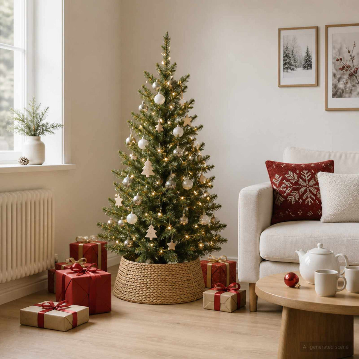 vidaXL Christmas Tree Collar Round Natural Dia. 45 x 22 cm