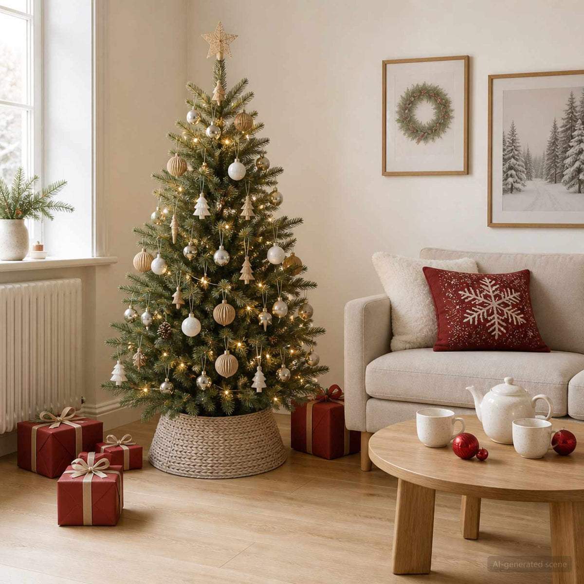 vidaXL Christmas Tree Collar Round White Dia. 45 x 22 cm