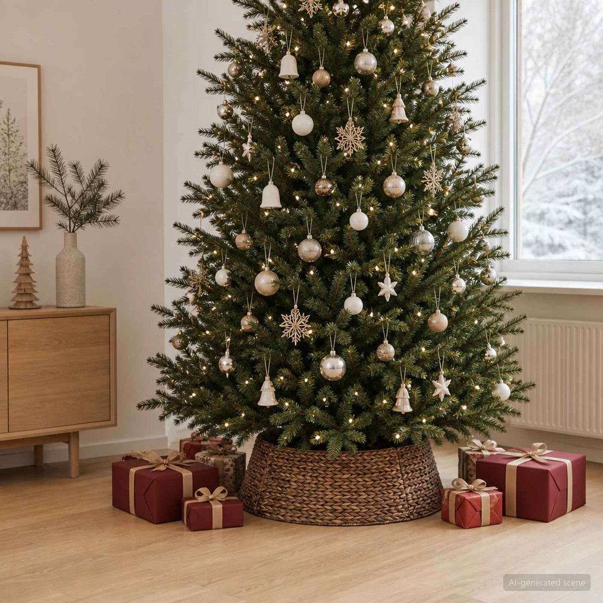 vidaXL Christmas Tree Collar Round Brown Dia. 90 x 28 cm