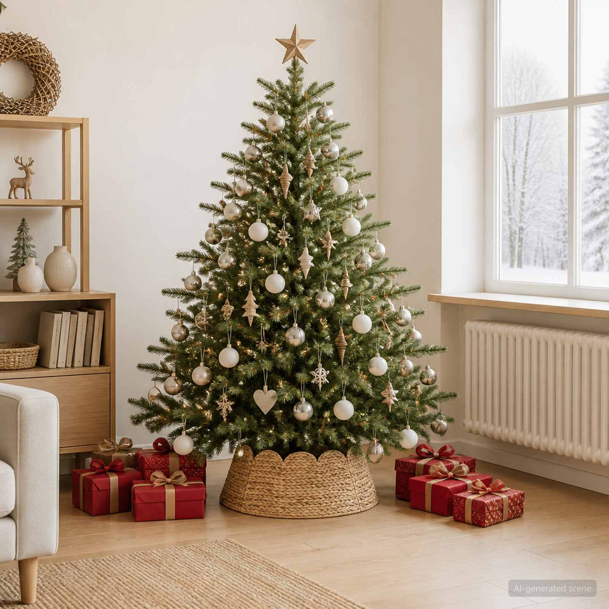 vidaXL Christmas Tree Collar Round Natural Dia. 60 x 22 cm