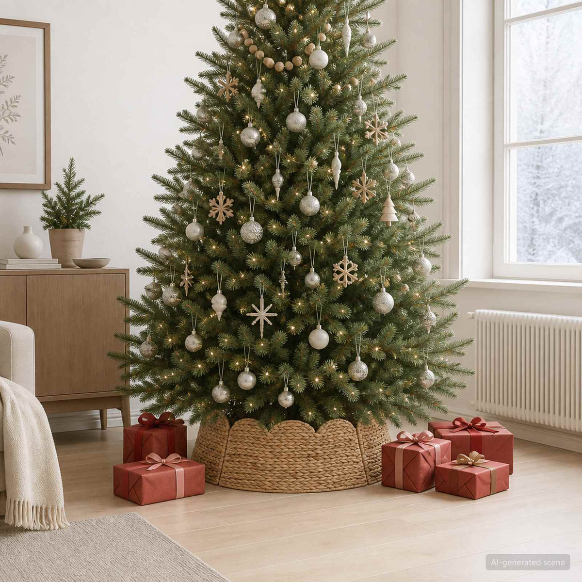 vidaXL Christmas Tree Collar Round Natural Dia. 105 x 28 cm