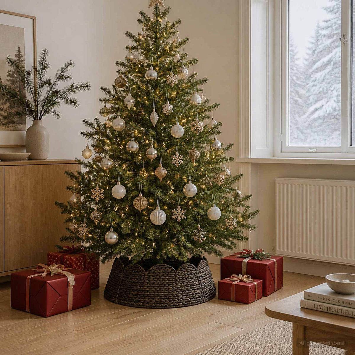 vidaXL Christmas Tree Collar Round Black Dia. 75 x 25 cm