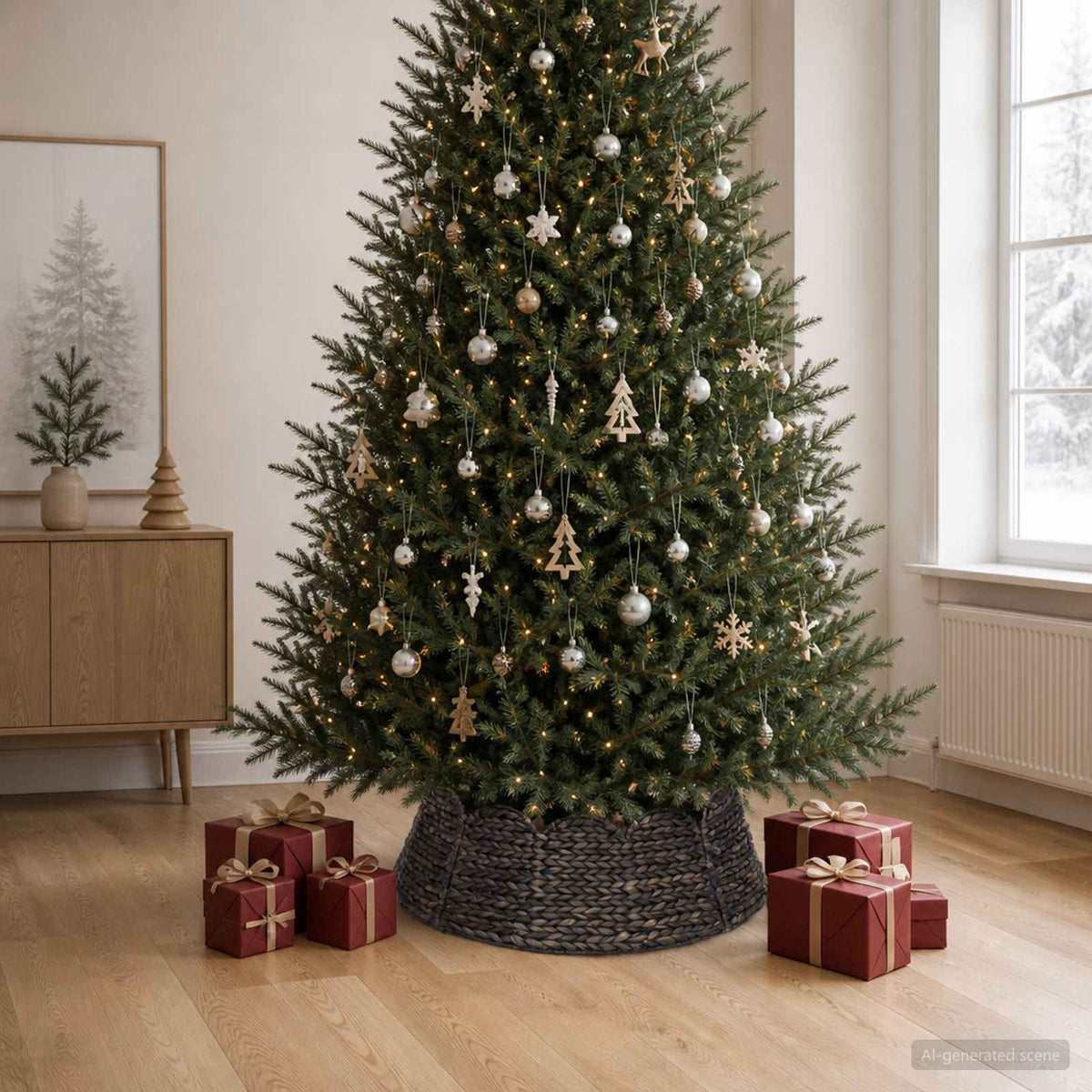 vidaXL Christmas Tree Collar Round Black Dia. 90 x 28 cm