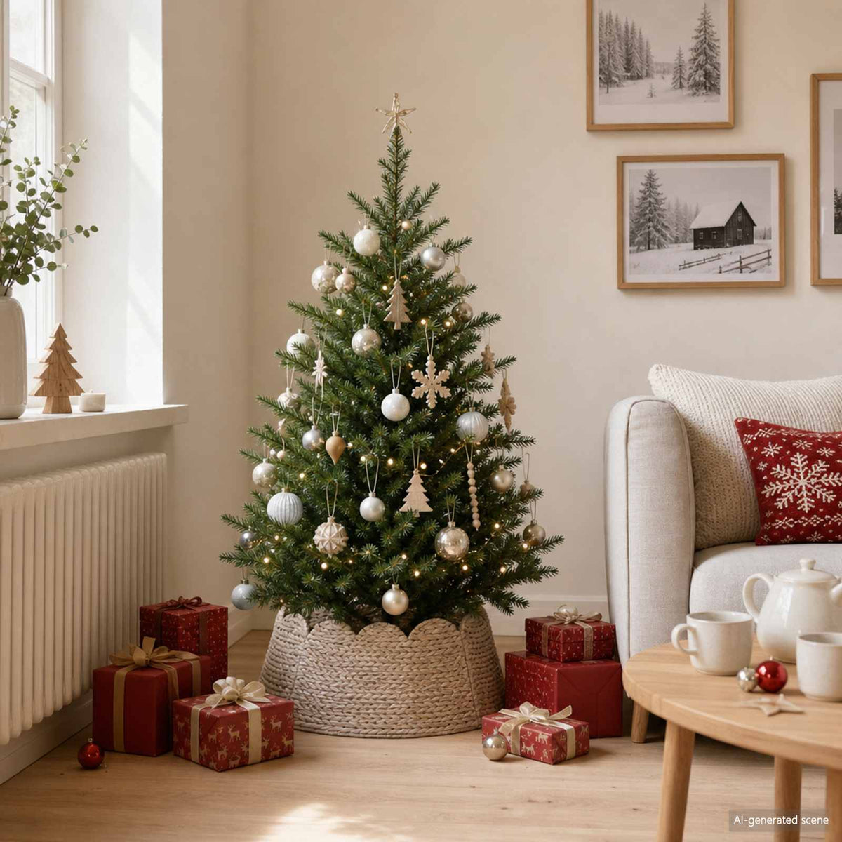 vidaXL Christmas Tree Collar Round White Dia. 45 x 22 cm