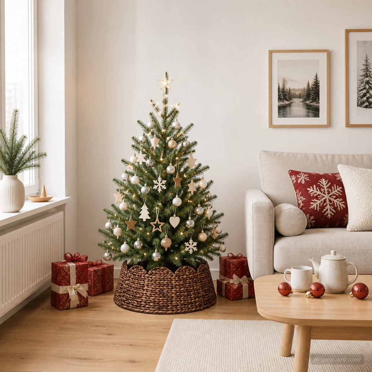 vidaXL Christmas Tree Collar Round Brown Dia. 45 x 22 cm