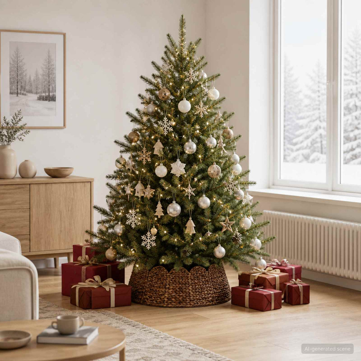 vidaXL Christmas Tree Collar Round Brown Dia. 60 x 22 cm