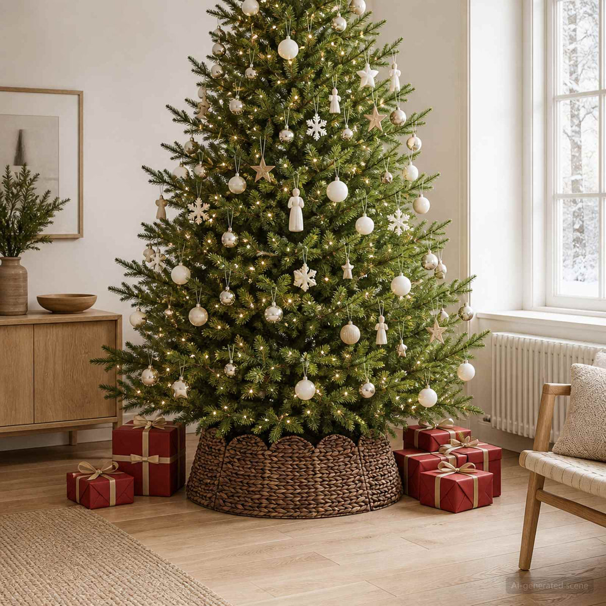 vidaXL Christmas Tree Collar Round Brown Dia. 90 x 28 cm