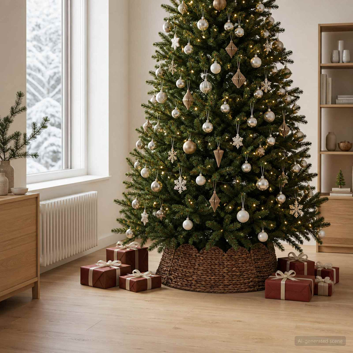 vidaXL Christmas Tree Collar Round Brown Dia. 105 x 28 cm
