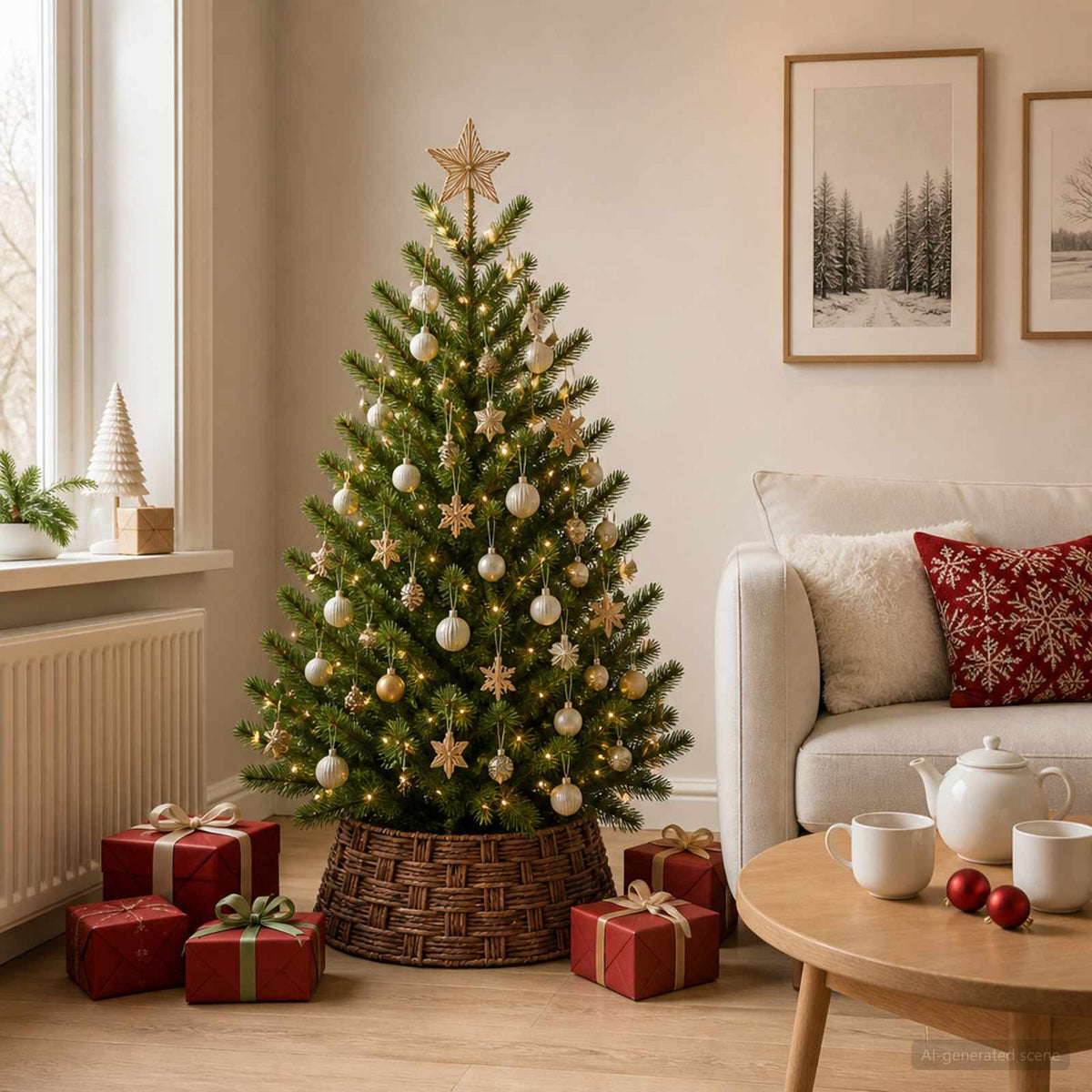 vidaXL Christmas Tree Collar Round Brown Wash Dia. 45 x 22 cm