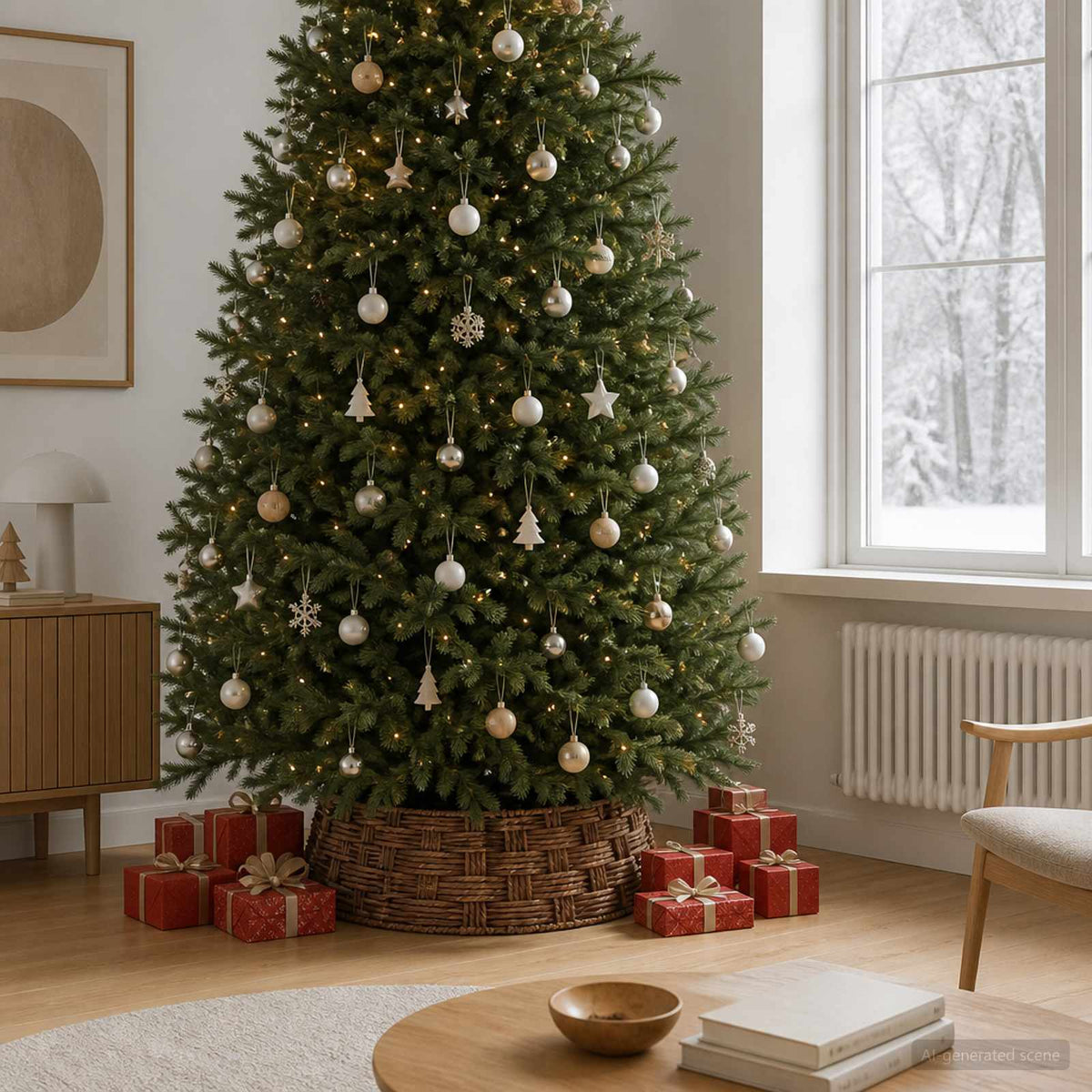 vidaXL Christmas Tree Collar Round Brown Wash Dia. 90 x 28 cm