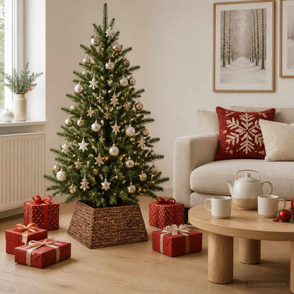 vidaXL Christmas Tree Collar Square Brown 50 x 50 x 25 cm