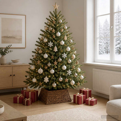 vidaXL Christmas Tree Collar Square Brown 70 x 70 x 28 cm