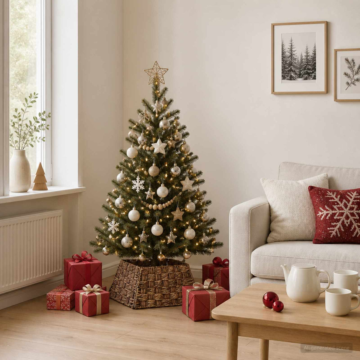 vidaXL Christmas Tree Collar Square Brown Wash 50 x 50 x 25 cm