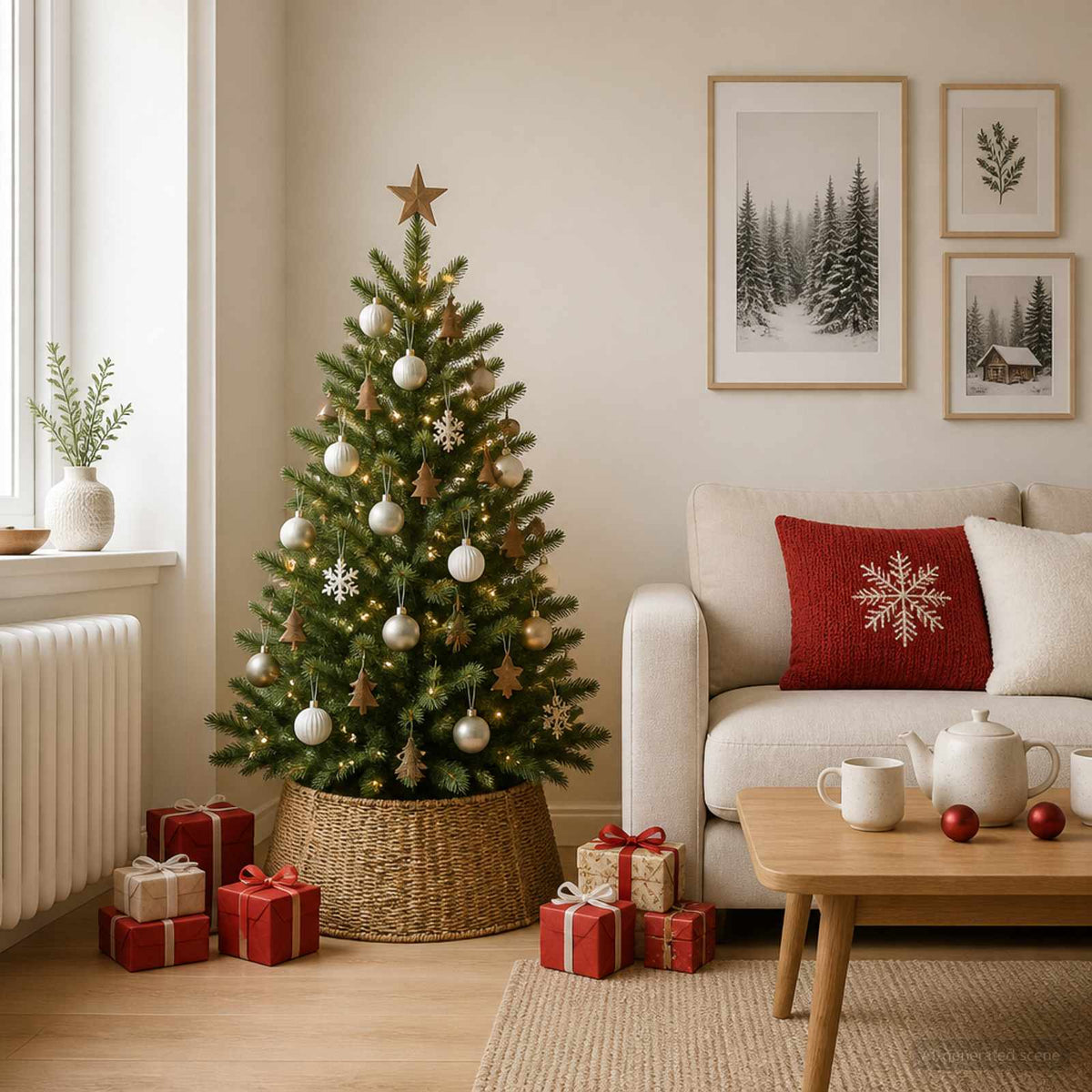vidaXL Christmas Tree Collar Round Natural Dia. 45 x 22 cm Seagrass