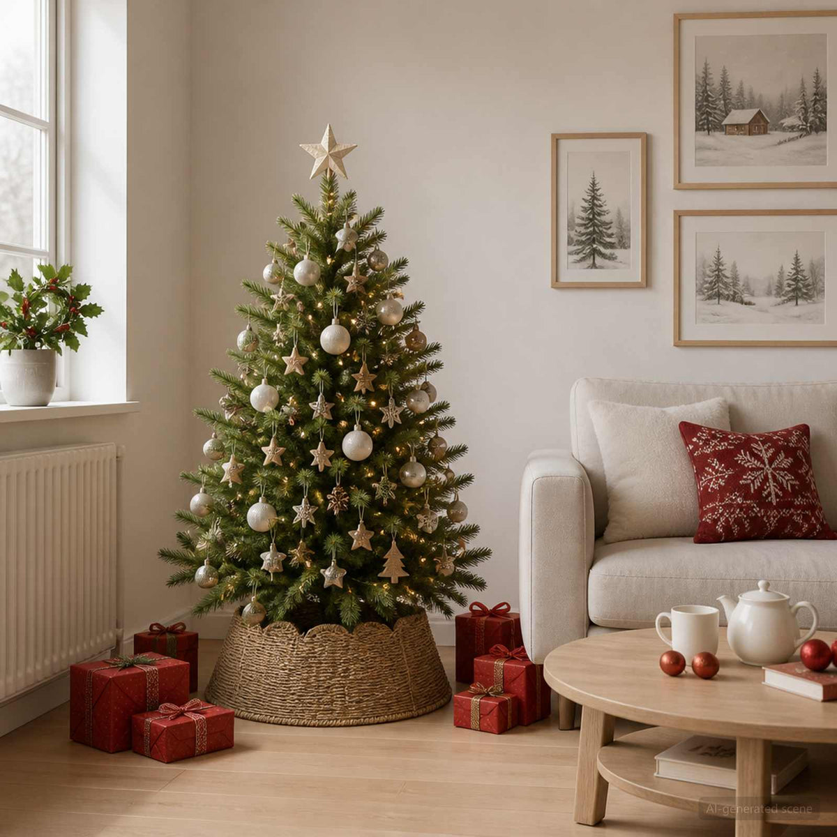 vidaXL Christmas Tree Collar Round Natural Dia. 45 x 22 cm Seagrass