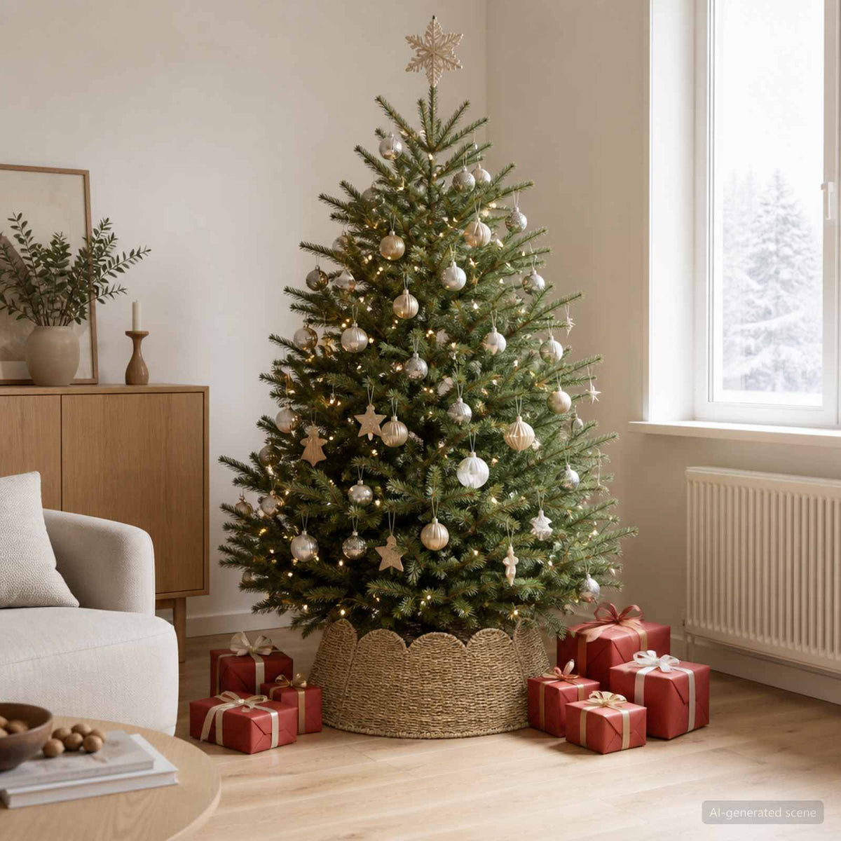 vidaXL Christmas Tree Collar Round Natural Dia. 60 x 22 cm Seagrass