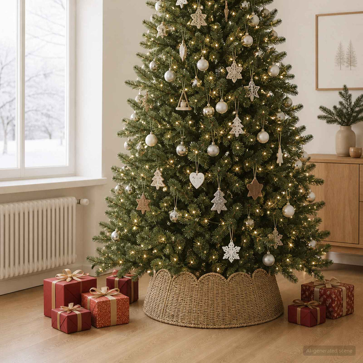 vidaXL Christmas Tree Collar Round Natural Dia. 105 x 28 cm Seagrass
