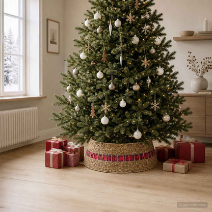 vidaXL Christmas Tree Collar Round Natural Dia. 105 x 28 cm Seagrass