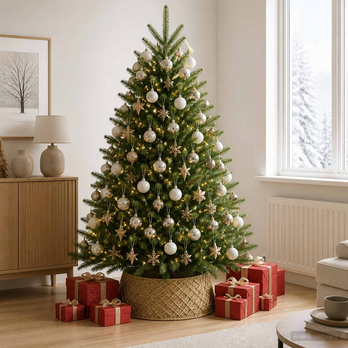 vidaXL Christmas Tree Collar Round Natural Dia. 60 x 22 cm Seagrass