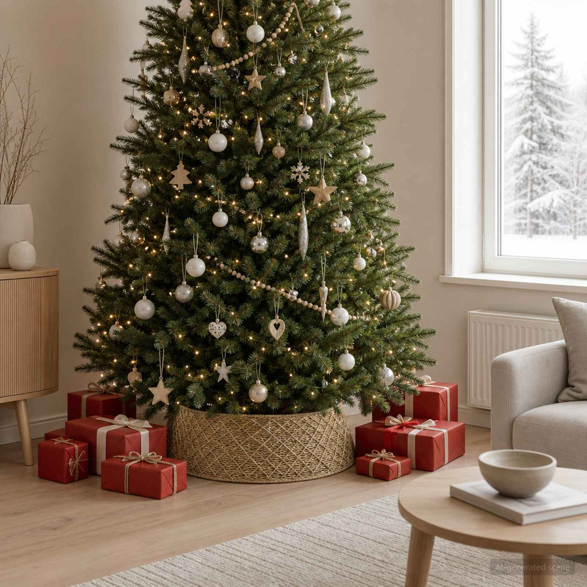 vidaXL Christmas Tree Collar Round Natural Dia. 90 x 28 cm Seagrass