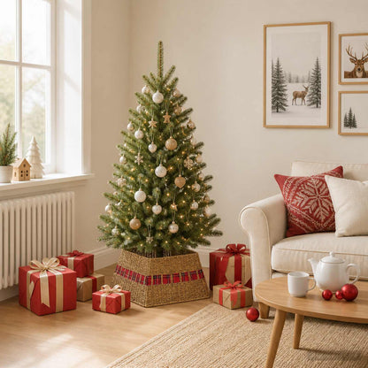 vidaXL Christmas Tree Collar Square Natural 50 x 50 x 25 cm Seagrass