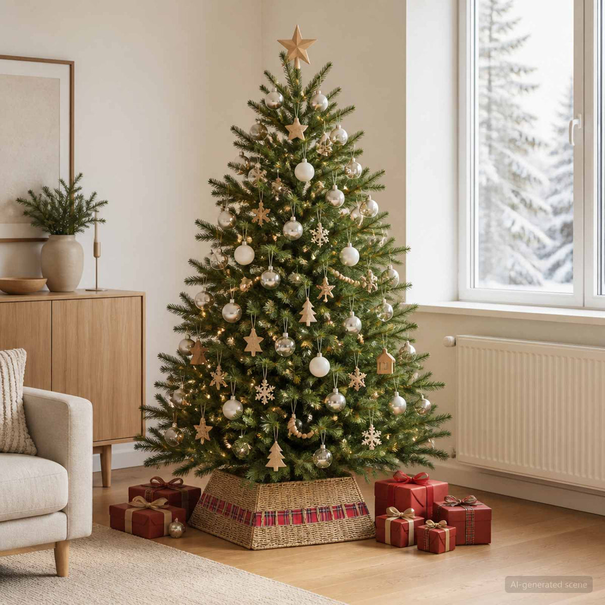 vidaXL Christmas Tree Collar Square Natural 60 x 60 x 28 cm Seagrass