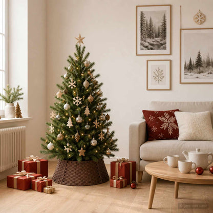 vidaXL Christmas Tree Collar Round Dark Brown Dia. 45 x 22 cm