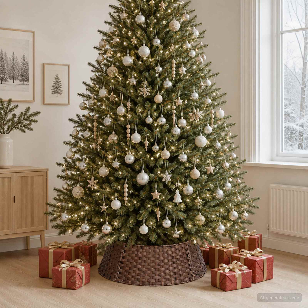 vidaXL Christmas Tree Collar Round Dark Brown Dia. 90 x 28 cm