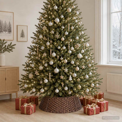 vidaXL Christmas Tree Collar Round Dark Brown Dia. 90 x 28 cm