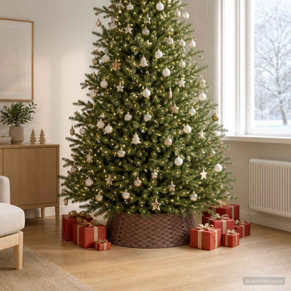 vidaXL Christmas Tree Collar Round Dark Brown Dia. 105 x 28 cm