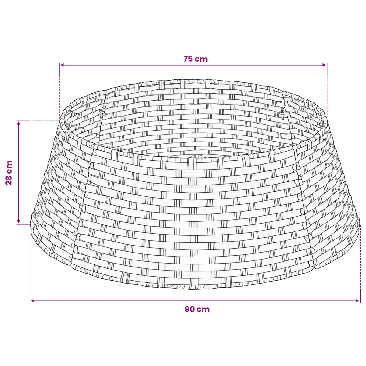 vidaXL Christmas Tree Collar Round Grey Dia. 90 x 28 cm Poly Rattan