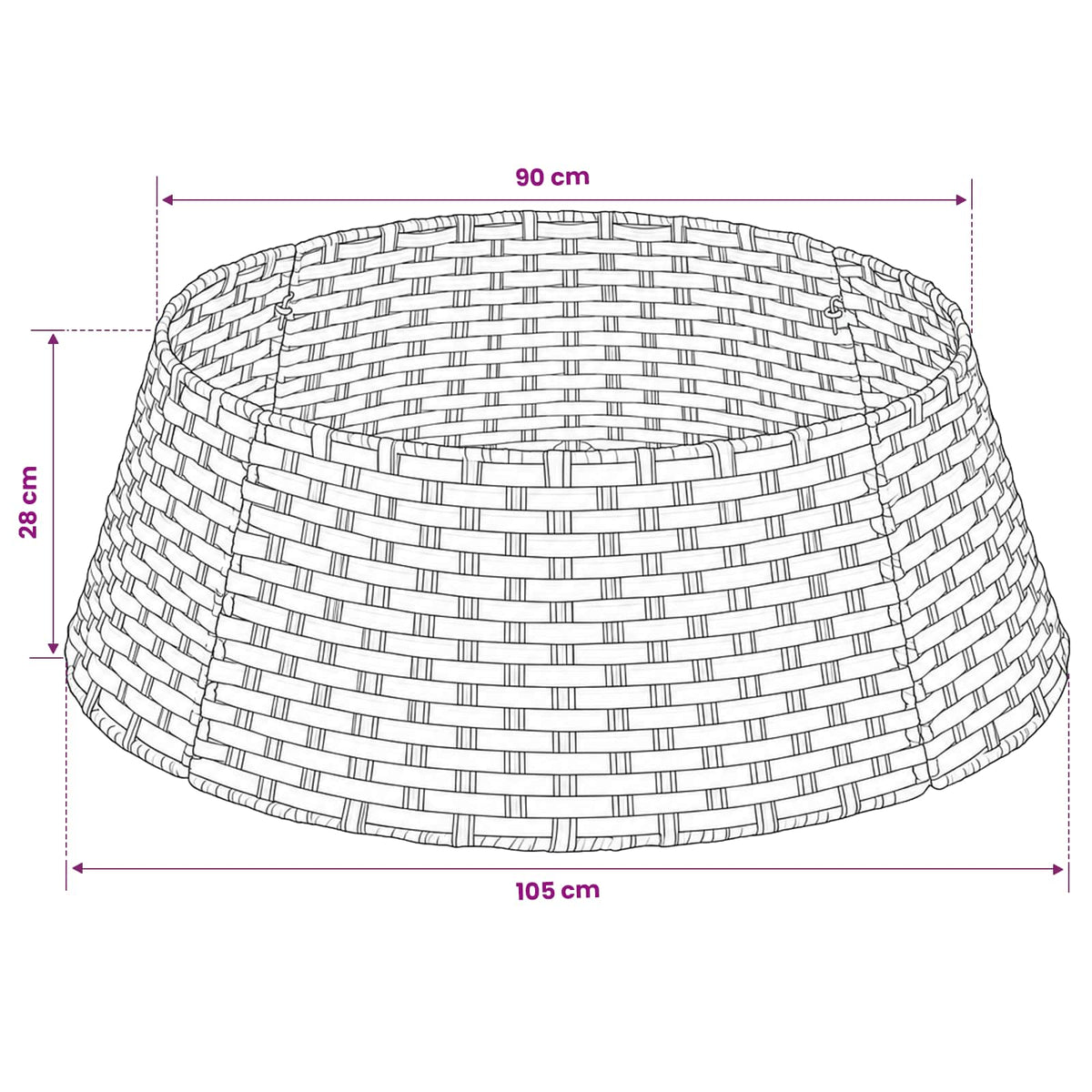 vidaXL Christmas Tree Collar Round Grey Dia. 105 x 28 cm Poly Rattan