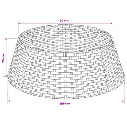 vidaXL Christmas Tree Collar Round Grey Dia. 105 x 28 cm Poly Rattan