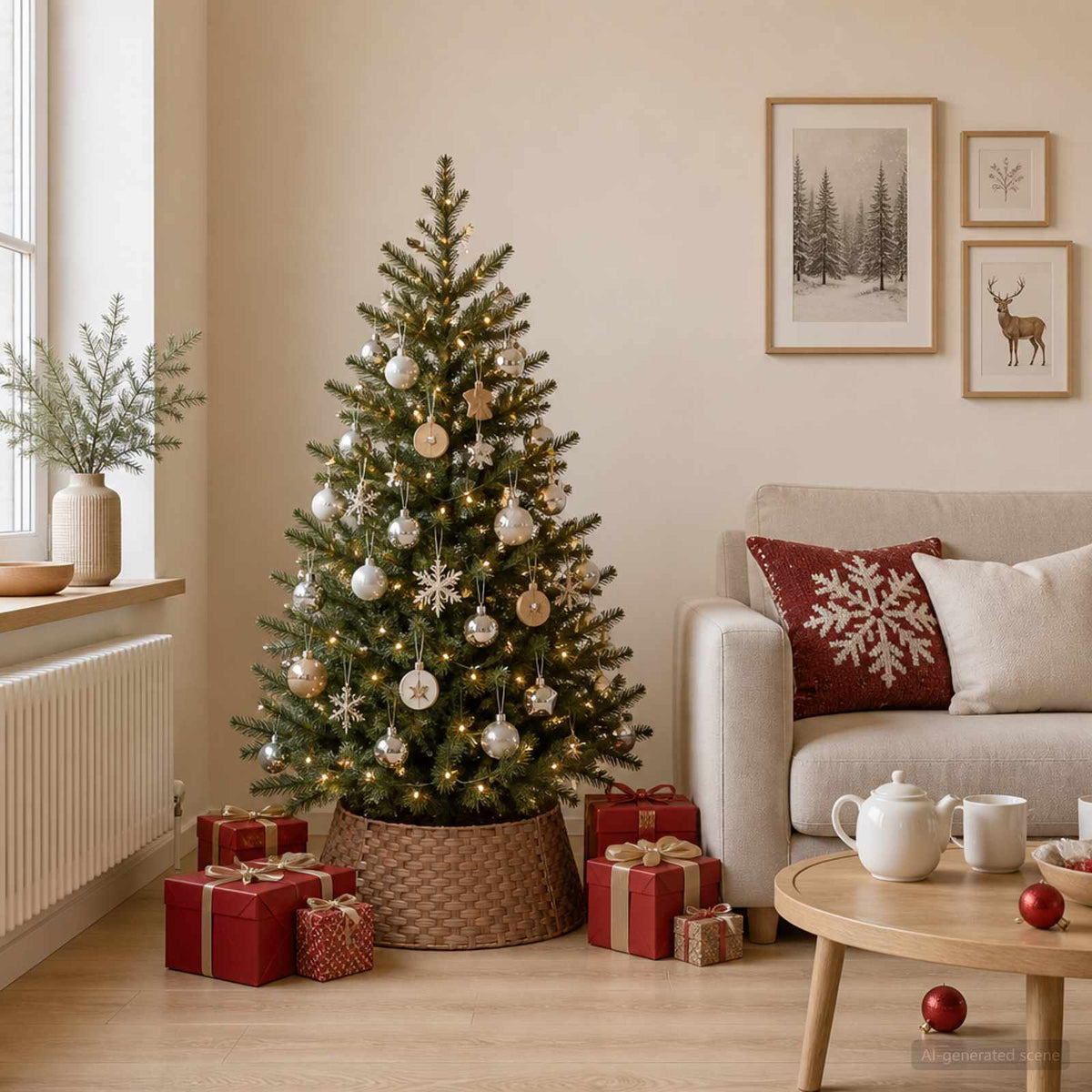 vidaXL Christmas Tree Collar Round Light Brown Dia. 45 x 22 cm